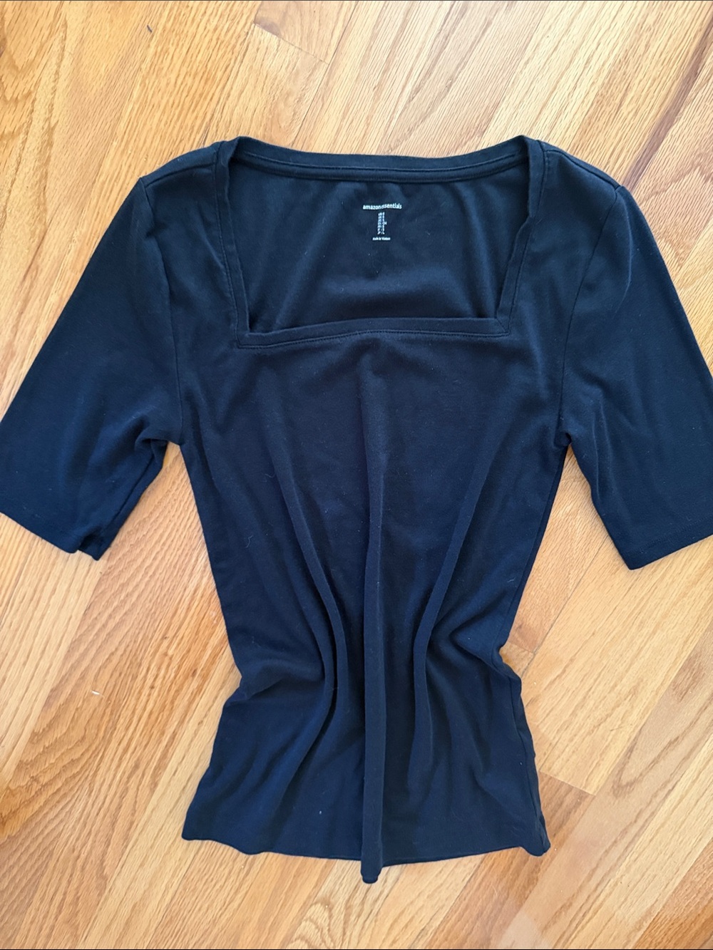 Black Knit Square Neck Essential Tee